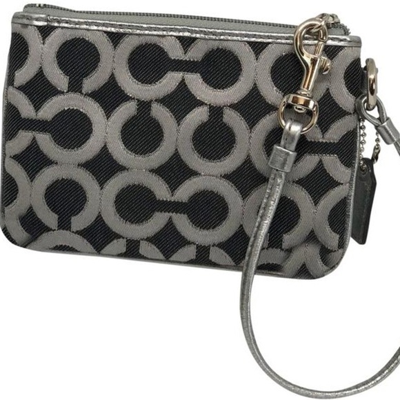 NWOT COACH ‘Julia Op Art’ Wristlet - Black/Gunmetal Gray/Silver - Picture 1 of 14